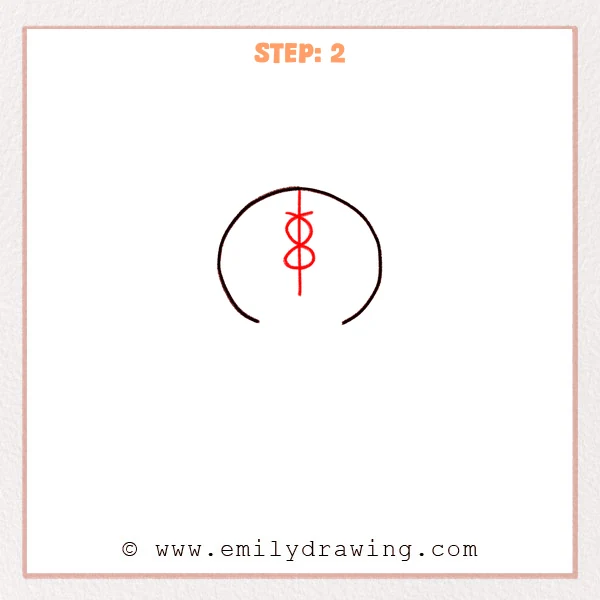 how to draw a black widow - Step 2: A vertical guideline and a small back marking are added on the black widow abdomen.